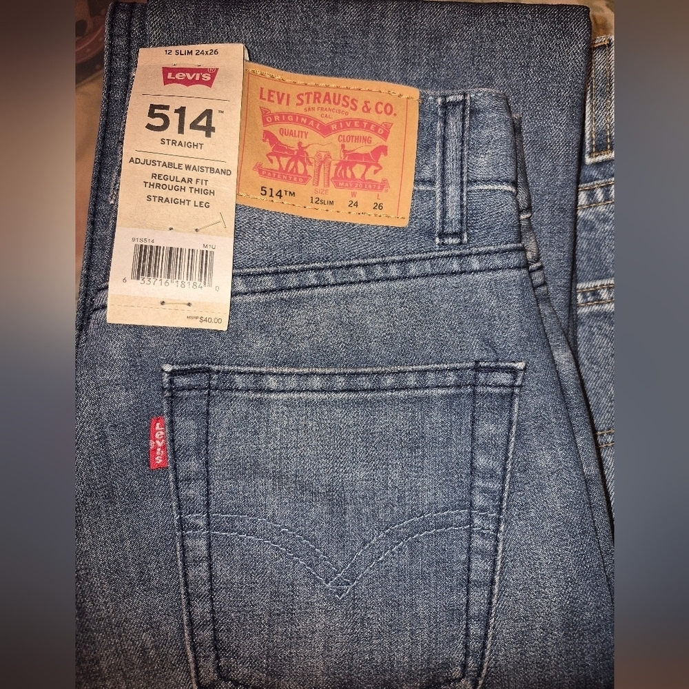 NWT's Levi's Boys Classic Blue Slim Leg 514 Jeans Size 24X26 - Picture 1 of 4
